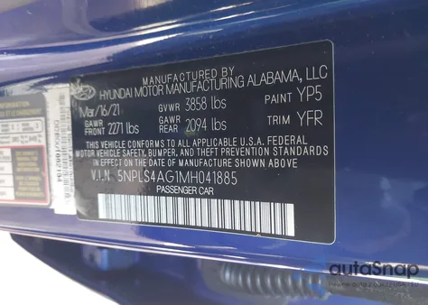 2021 Hyundai Elantra Sel из США, поврежденный, VIN 5NPLS4AG1MH041885